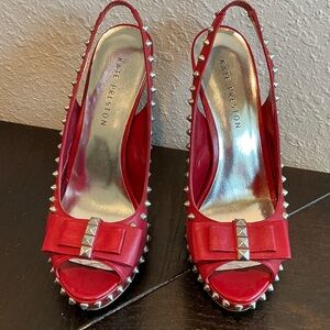 Katie Preston Red Studded Peep-Toe Heels Size 8